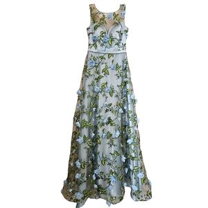 Ella Bella Whimsical Light Blue Embroidered 3D Floral LaceTulle Couture Gown